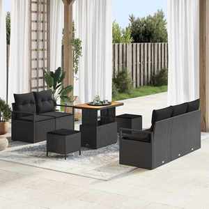 vidaXL Set de canapele pentru grădină cu pernă 8 pcs Negru Rattan poli imagine