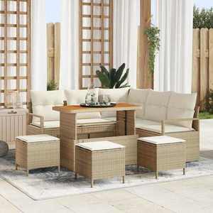vidaXL Set de canapele pentru grădină cu pernă 9 pcs Bej Rattan poli imagine