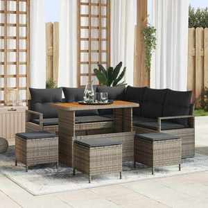 vidaXL Set de canapele pentru grădină cu pernă 9 pcs Gri Rattan poli imagine