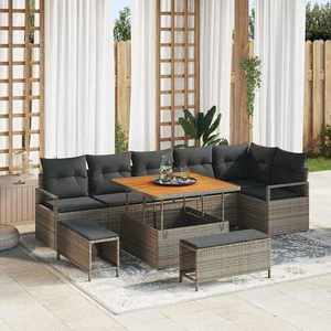 vidaXL Set de canapele pentru grădină cu pernă 9 pcs Gri Rattan poli imagine
