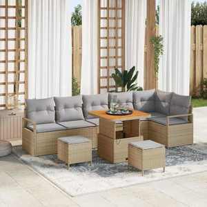 vidaXL Set de canapele pentru grădină cu pernă 9 pcs Bej Rattan poli imagine