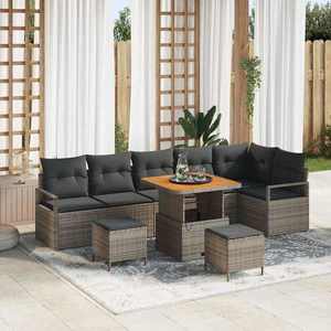 vidaXL Set de canapele pentru grădină cu pernă 9 pcs Gri Rattan poli imagine