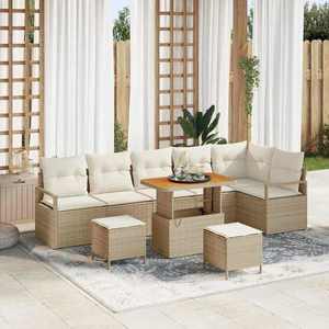 vidaXL Set de canapele pentru grădină cu pernă 9 pcs Bej Rattan poli imagine