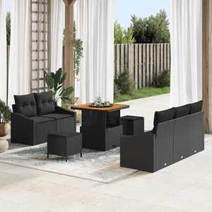 vidaXL Set de canapele pentru grădină cu pernă 8 pcs Negru Rattan poli imagine