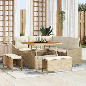 vidaXL Set de canapele pentru grădină cu pernă 8 pcs Bej Rattan poli imagine
