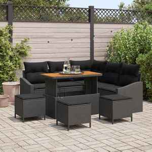 vidaXL Set de canapele pentru grădină cu pernă 9 pcs Negru Rattan poli imagine