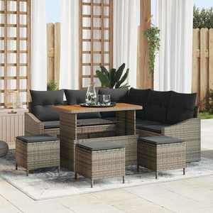 vidaXL Set de canapele pentru grădină cu pernă 9 pcs Gri Rattan poli imagine