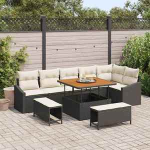 vidaXL Set de canapele pentru grădină cu pernă 9 pcs Negru Rattan poli imagine