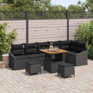 vidaXL Set de canapele pentru grădină cu pernă 9 pcs Negru Rattan poli imagine