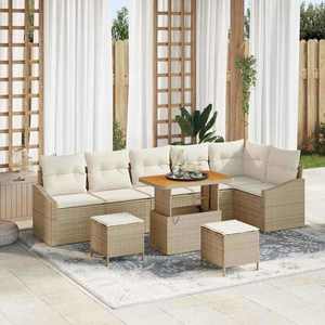 vidaXL Set de canapele pentru grădină cu pernă 9 pcs Bej Rattan poli imagine