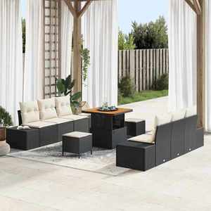 vidaXL Set de canapele pentru grădină cu pernă 9 pcs Negru Rattan poli imagine