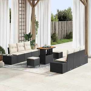 vidaXL Set de canapele pentru grădină cu pernă 9 pcs Negru Rattan poli imagine