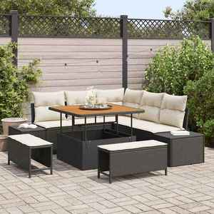 vidaXL Set de canapele pentru grădină cu pernă 8 pcs Negru Rattan poli imagine