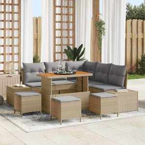 vidaXL Set de canapele pentru grădină cu pernă 9 pcs Bej Rattan poli imagine