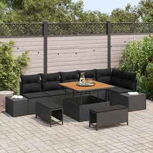 vidaXL Set de canapele pentru grădină cu pernă 9 pcs Negru Rattan poli imagine