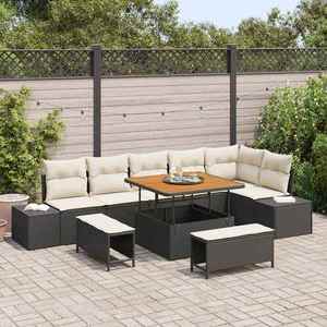 vidaXL Set de canapele pentru grădină cu pernă 9 pcs Negru Rattan poli imagine