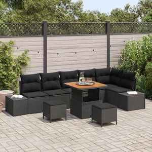 vidaXL Set de canapele pentru grădină cu pernă 9 pcs Negru Rattan poli imagine
