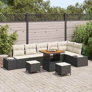 vidaXL Set de canapele pentru grădină cu pernă 9 pcs Negru Rattan poli imagine
