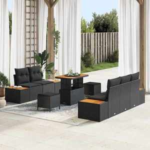 vidaXL Set de canapele pentru grădină cu pernă 8 pcs Negru Rattan poli imagine