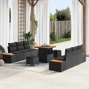 vidaXL Set de canapele pentru grădină cu pernă 9 pcs Negru Rattan poli imagine