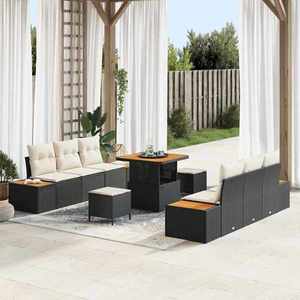 vidaXL Set de canapele pentru grădină cu pernă 9 pcs Negru Rattan poli imagine
