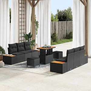 vidaXL Set de canapele pentru grădină cu pernă 9 pcs Negru Rattan poli imagine