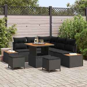 vidaXL Set de canapele pentru grădină cu pernă 8 pcs Negru Rattan poli imagine