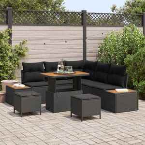 vidaXL Set de canapele pentru grădină cu pernă 8 pcs Negru Rattan poli imagine