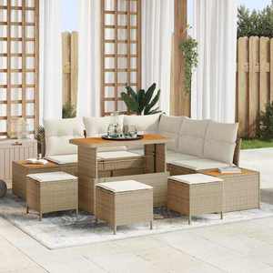vidaXL Set de canapele pentru grădină cu pernă 9 pcs Bej Rattan poli imagine