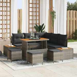 vidaXL Set de canapele pentru grădină cu pernă 9 pcs Gri Rattan poli imagine