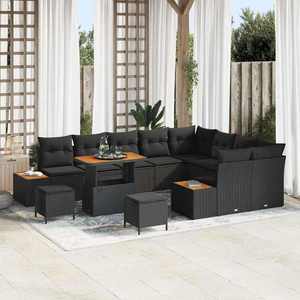 vidaXL Set de canapele pentru grădină 12 pcs Negru Rattan poli imagine