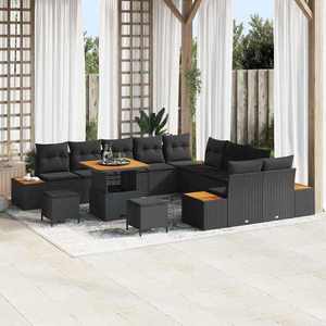 vidaXL Set de canapele pentru grădină 13 pcs Negru Rattan poli imagine