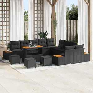 vidaXL Set de canapele pentru grădină 14 pcs Negru Rattan poli imagine
