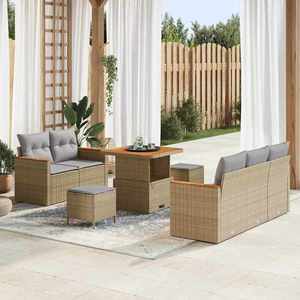 vidaXL Set de canapele pentru grădină cu pernă 8 pcs Bej Rattan poli imagine