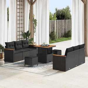 vidaXL Set de canapele pentru grădină cu pernă 9 pcs Negru Rattan poli imagine