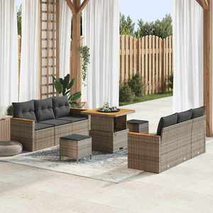 vidaXL Set de canapele pentru grădină cu pernă 9 pcs Gri Rattan poli imagine