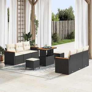 vidaXL Set de canapele pentru grădină cu pernă 9 pcs Negru Rattan poli imagine