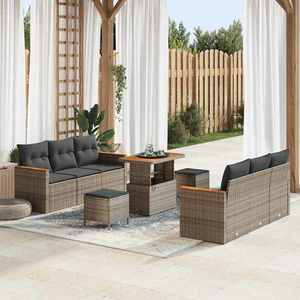 vidaXL Set de canapele pentru grădină cu pernă 9 pcs Gri Rattan poli imagine