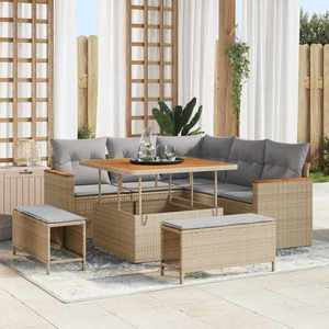 vidaXL Set de canapele pentru grădină cu pernă 8 pcs Bej Rattan poli imagine