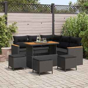 vidaXL Set de canapele pentru grădină cu pernă 9 pcs Negru Rattan poli imagine