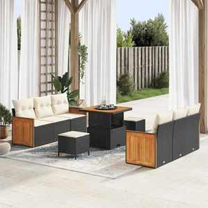 vidaXL Set de canapele pentru grădină cu pernă 9 pcs negru și crem imagine