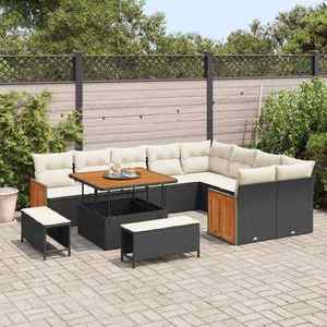 vidaXL Set de canapele pentru grădină cu pernă 12 pcs negru și crem imagine