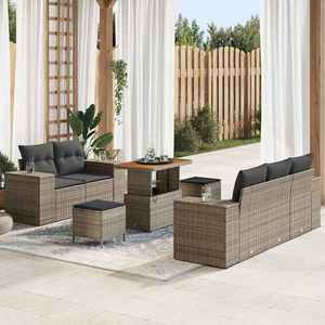 vidaXL Set de canapele pentru grădină cu pernă 8 pcs Gri Poli Rattan imagine
