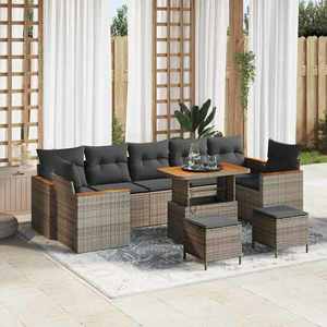 vidaXL Set de canapele pentru grădină cu pernă 10 pcs Gri Rattan poli imagine