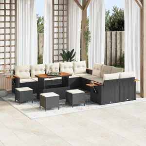 vidaXL Set de canapele pentru grădină cu pernă Negru Rattan poli imagine