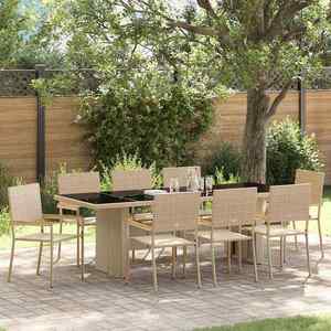 vidaXL Set de masă pentru grădină 9 pcs Bej Rattan poli imagine