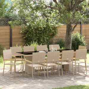 vidaXL Set de masă pentru grădină 11 pcs Bej Rattan poli imagine