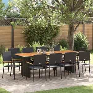 vidaXL Set de masă pentru grădină 11 pcs Negru Rattan poli imagine