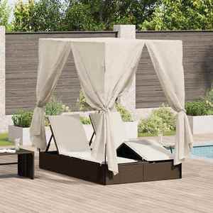 vidaXL Șezlong dublu cu acoperiș Maro 205 x 129 x 200 cm rattan PE imagine