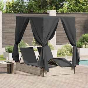 vidaXL Șezlong dublu cu acoperiș Gri deschis 205 x 129 x 200 cm imagine